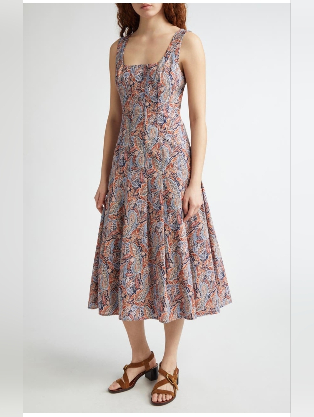 Veronica Beard Jolie Paisley Sleeveless Stretch Cotton Midi Dress Sz 8 $498
